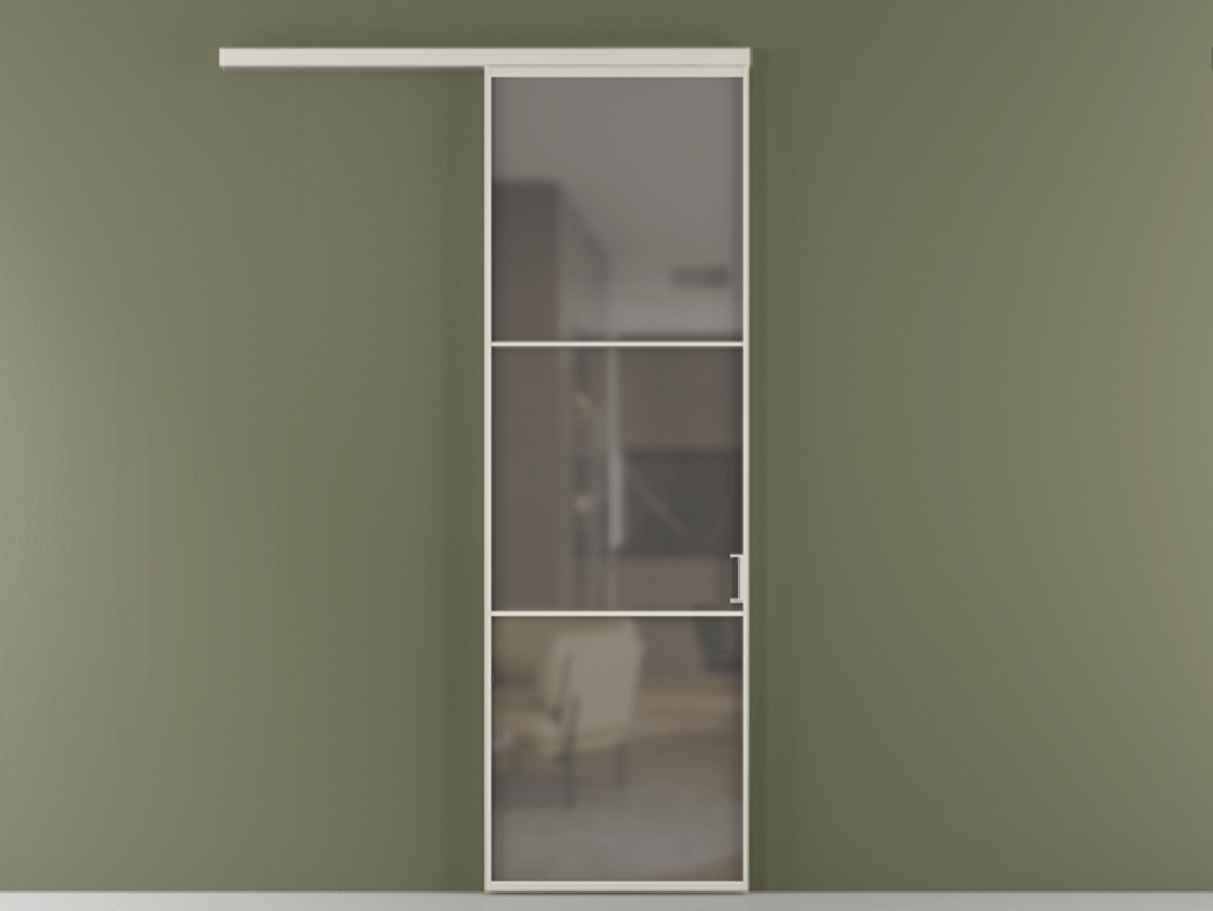 Перегородка Формато вдоль стены 1 створка АЛПР 040.03 Алюминий облачно-серый Сатинированное серое стекло, триплекс Цена 106080 ₽  | Volhovec