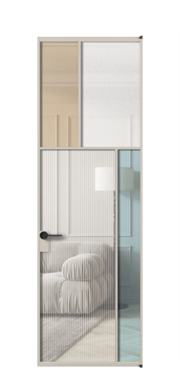 Дверь межкомнатная АЛПЛ041.23 АСБЖ 4 стекла. Цвет Алюминий светло-бежевый. Материал Алюминий в эмали. Коллекция Мозаик. Картинка.