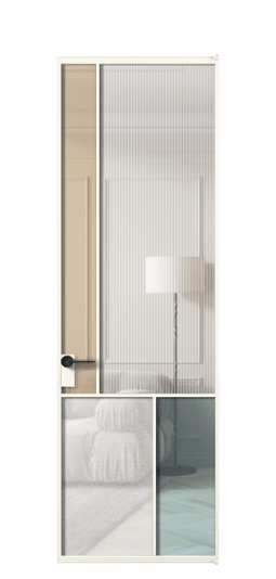 Дверь межкомнатная АЛПЛ041.20 АЖМ 4 стекла. Цвет Алюминий жемчужный. Материал Алюминий в эмали. Коллекция Мозаик. Картинка.