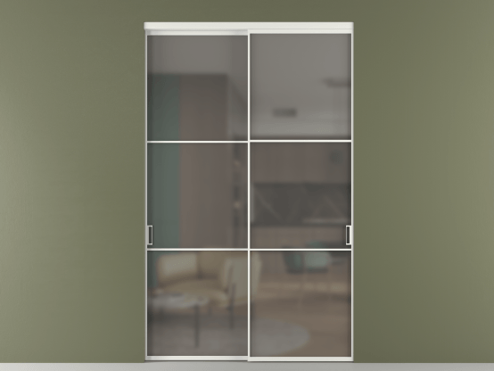 Алюминевая перегородка vn2_03_ Алюминий светло-серый Серый сатин матовое. Цвет Алюминий светло-серый. Материал Алюминий в эмали. Коллекция Перегородка Формато внутри проёма 2 створки. Картинка.