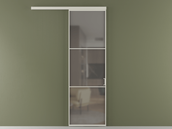 Алюминевая перегородка vd1_03_ Алюминий тёплый серый Серый сатин матовое. Цвет Алюминий тёплый серый. Материал Алюминий в эмали. Коллекция Перегородка Формато вдоль стены 1 створка. Картинка.